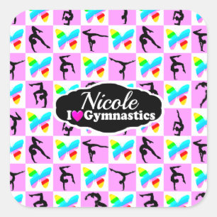 PRETTY PINK BUTTERFLY GYMNASTICS DESIGN SQUARE STICKER