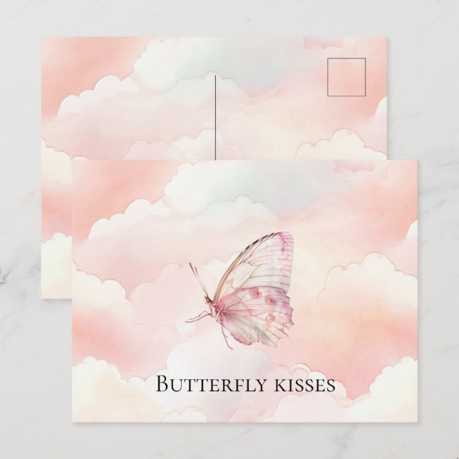 Pretty Pink Butterfly In The Clouds Postcard (Front/Back)
