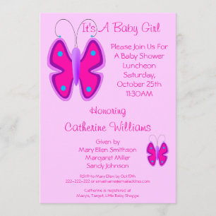 Pretty Pink Butterfly It's A Baby Girl Shower Invitation