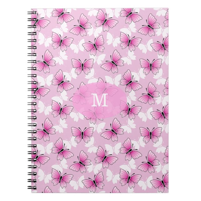 Pretty Pink Butterfly Kawaii Spiral Notebook (Front)