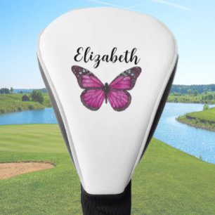Pretty pink butterfly ladies personalised golf head cover