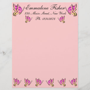 Pretty Pink Butterfly Letterhead Template