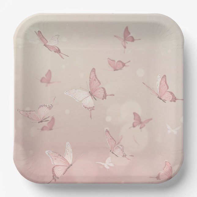 Pretty pink butterfly party plate (Front)