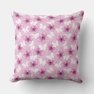 Pretty Pink Butterfly Pattern Throw Pillow
