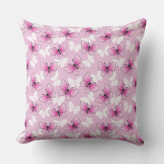 Pretty Pink Butterfly Pattern Throw Pillow (Front)