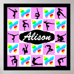PRETTY PINK BUTTERFLY PERSONALIZED GYMNAST POSTER