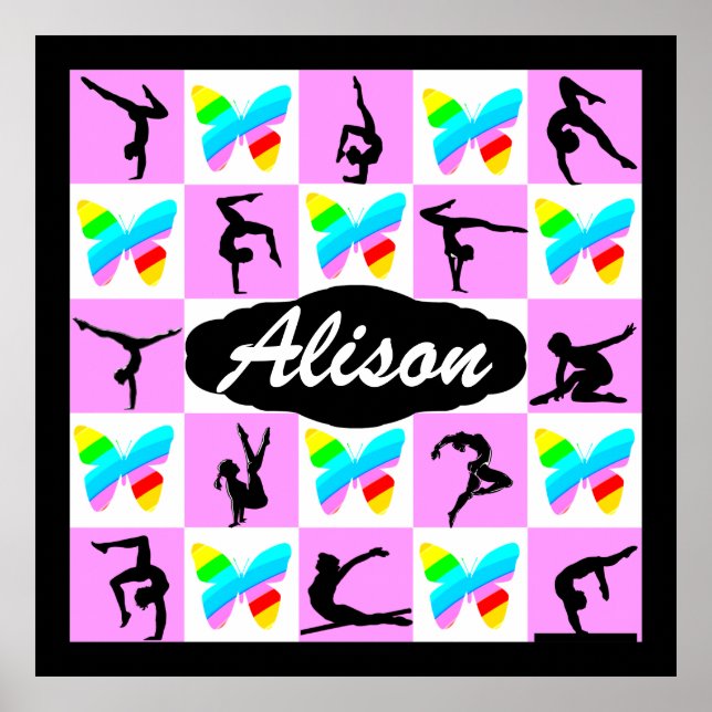 PRETTY PINK BUTTERFLY PERSONALIZED GYMNAST POSTER (Front)