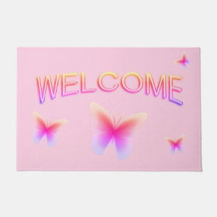 Pretty Pink Butterfly Welcome Doormat