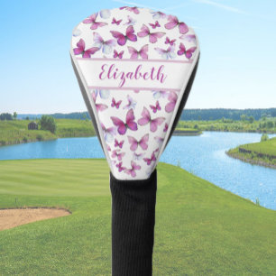 Pretty pink butterfly with custom name ladies  golf head cover