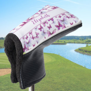 Pretty pink butterfly with custom name ladies golf head cover