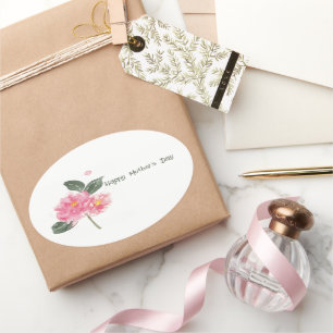 pretty pink Camelia watercolour  Oval Sticker