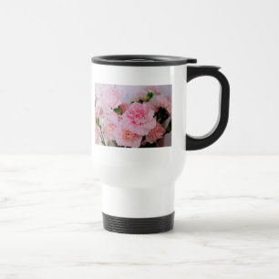 pretty pink carnation flowers travel mug