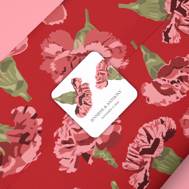 Pretty Pink Carnations Flowers on Red Patterned Wrapping Paper (Creator Uploaded)