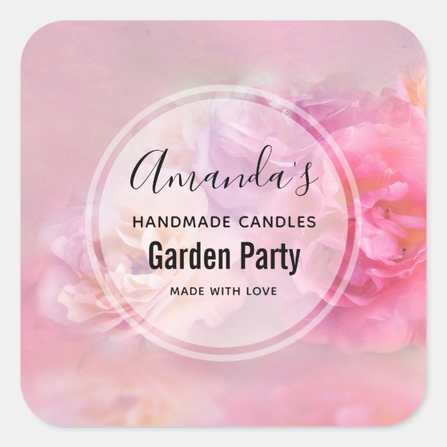 Pretty Pink Carnations Photograph Candle Business Square Sticker (Front)