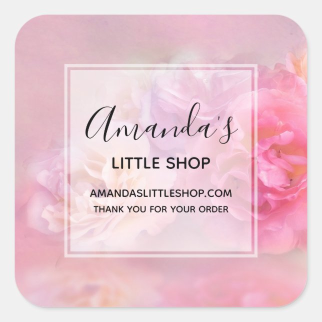 Pretty Pink Carnations Stylish Photo Business Square Sticker (Front)