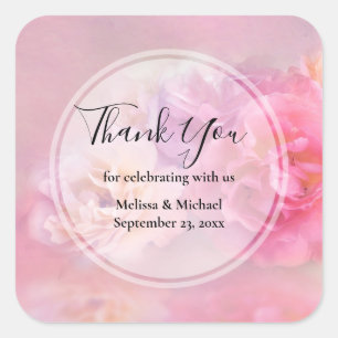 Pretty Pink Carnations Stylish Photo Thank You Square Sticker