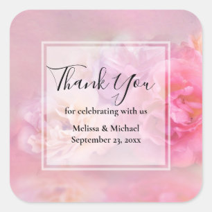 Pretty Pink Carnations Stylish Photo Thank You Square Sticker
