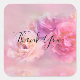 Pretty Pink Carnations Stylish Photo Thank You Square Sticker