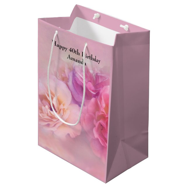Pretty Pink Carnations Stylish Photograph Birthday Medium Gift Bag (Front Angled)