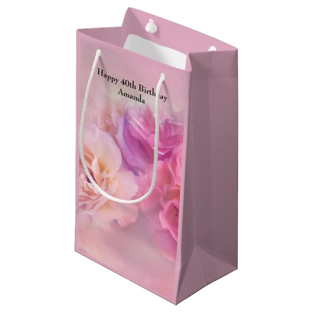 Pretty Pink Carnations Stylish Photograph Birthday Small Gift Bag (Front Angled)
