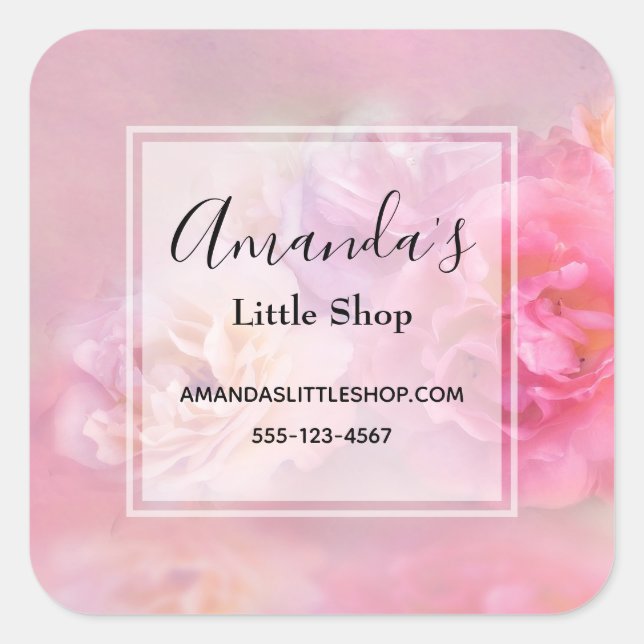 Pretty Pink Carnations Stylish Photograph Business Square Sticker (Front)