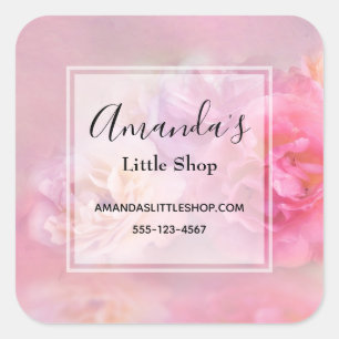 Pretty Pink Carnations Stylish Photograph Business Square Sticker