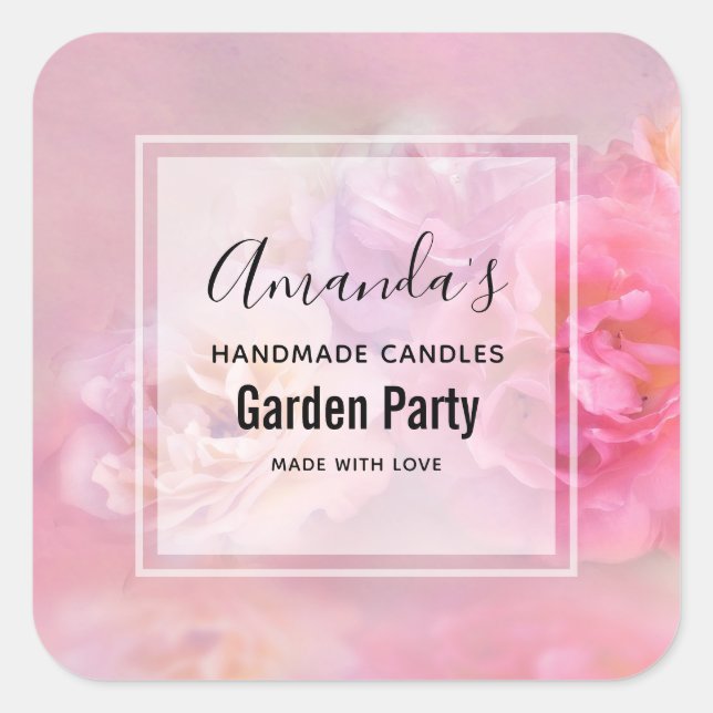 Pretty Pink Carnations Stylish Photograph Candle Square Sticker (Front)