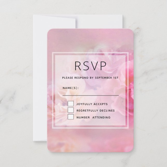 Pretty Pink Carnations Stylish Photography Wedding RSVP Card (Front)