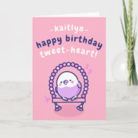Pretty Pink Cartoon Bird Sweetheart Pun Birthday