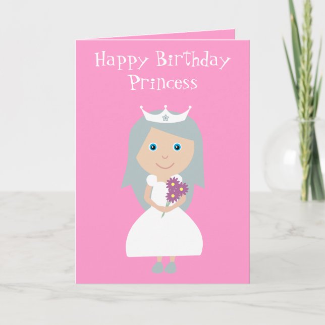 Pretty pink cartoon Princess Birthday card (Front)