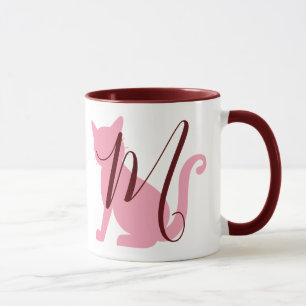 Pretty Pink Cat Monogram Mug