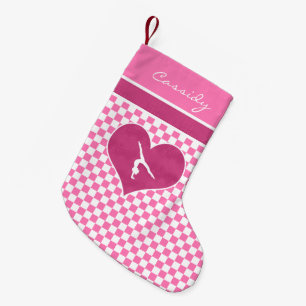 Pretty Pink Chequered Gymnastics with Monogram Small Christmas Stocking
