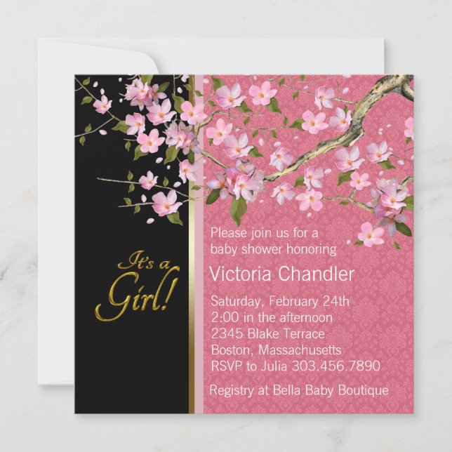 Pretty Pink Cherry Blossom Baby Shower Invitation (Front)