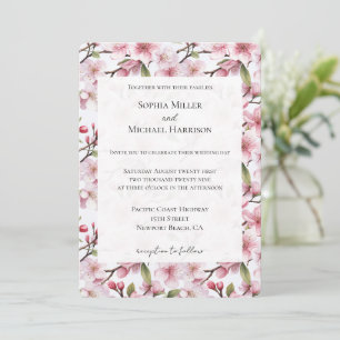 Pretty Pink Cherry Blossom Floral Wedding Invitation