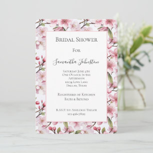 Pretty Pink Cherry Blossom Flowers Bridal Shower Invitation