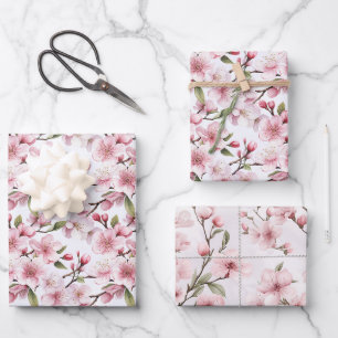Pretty Pink Cherry Blossom Flowers Bridal Shower Wrapping Paper Sheet