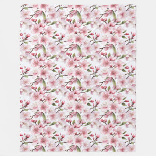 Pretty Pink Cherry Blossom Flowers Fleece Blanket