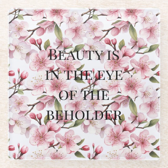 Pretty Pink Cherry Blossom Flowers Glass Coaster (Front)