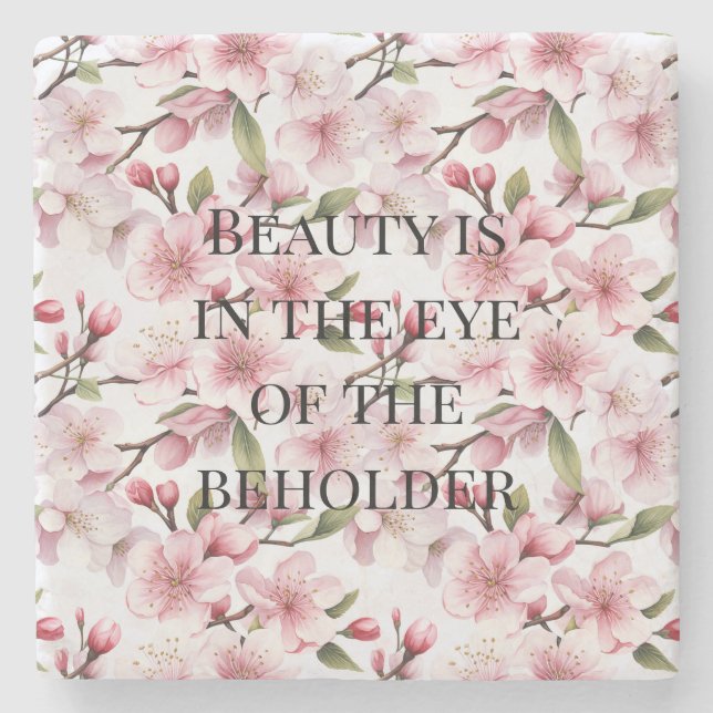 Pretty Pink Cherry Blossom Flowers Stone Coaster (Front)