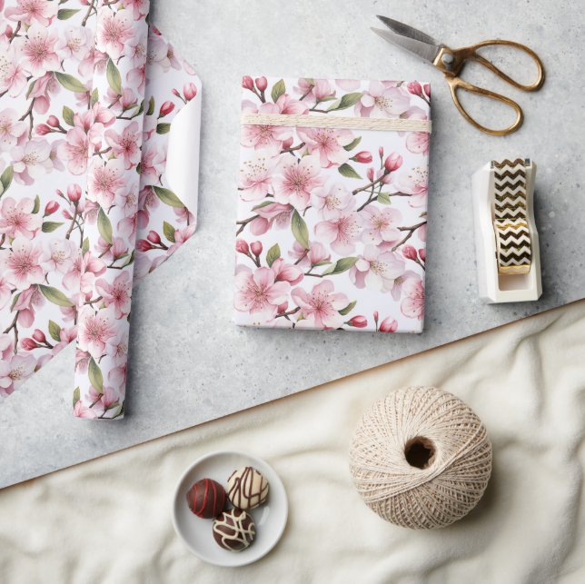 Pretty Pink Cherry Blossom Flowers Wrapping Paper (Crafts)