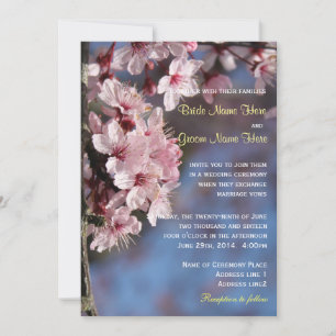 Pretty pink cherry blossom wedding invitation
