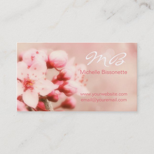 Pretty Pink Cherry Blossoms Business Card (Front)