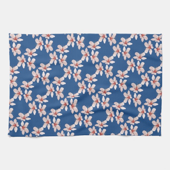 Pretty Pink Cherry Blossoms Custom Pattern Tea Towel (Horizontal)