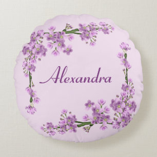 Pretty Pink Cherry Blossoms Round Cushion