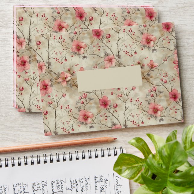 Pretty Pink Cherry Blossoms Watercolor Envelope (Stacked)