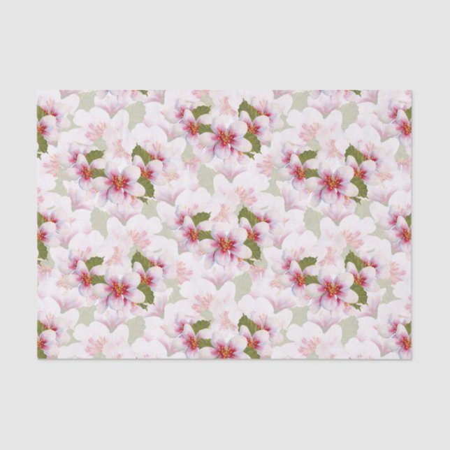 Pretty Pink Cherry Blossoms Watercolor Tissue Paper (Front)