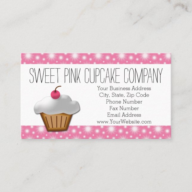 Pretty Pink Cherry Cupcake Bakery Business Card (Front)