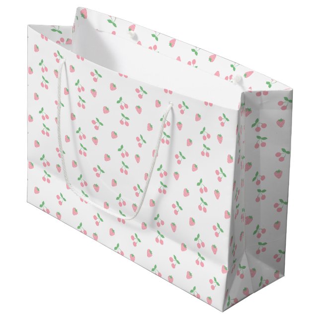 Pretty Pink Cherry Strawberry Aesthetic Pattern   Large Gift Bag (Front Angled)