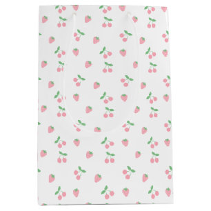 Pretty Pink Cherry Strawberry Aesthetic Pattern Medium Gift Bag