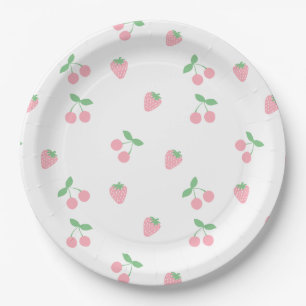 Pretty Pink Cherry Strawberry Fruit Spring Paper Plate